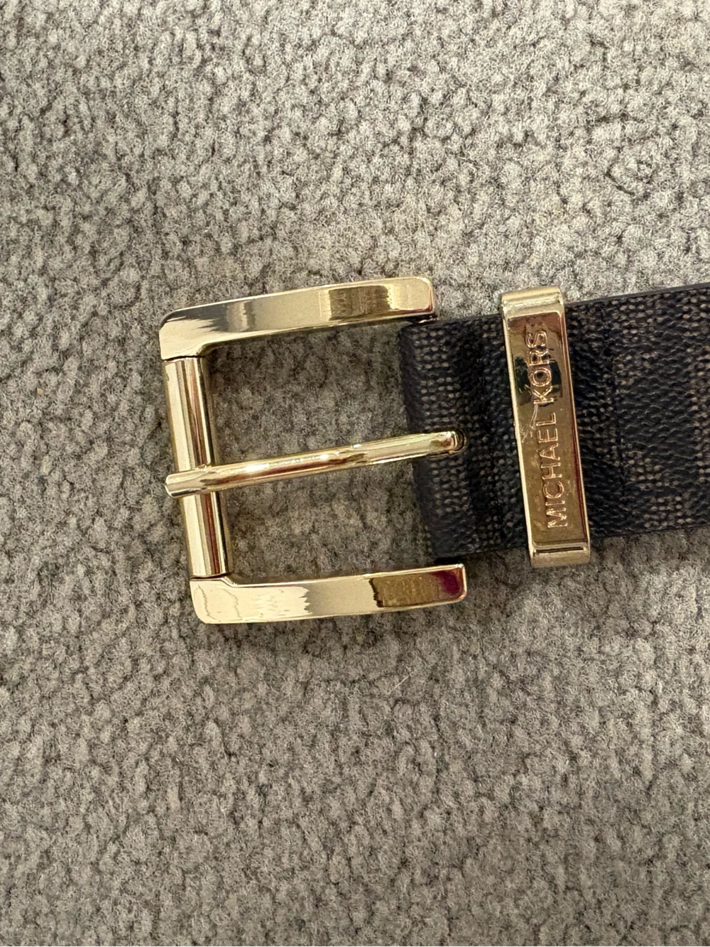 Michael Kors Brown Leather Belt with Gold Buckle and Signature Trim